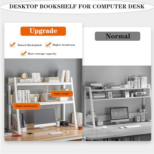Computer Desktop Bookcase 2-Tier Multipurpose Metal and Wood Desk Hutch Bookshelf for Computer with Partitions Shelf Display Rack Desk Organizer for Office Home Dormitory,Black b,75×32×90CM