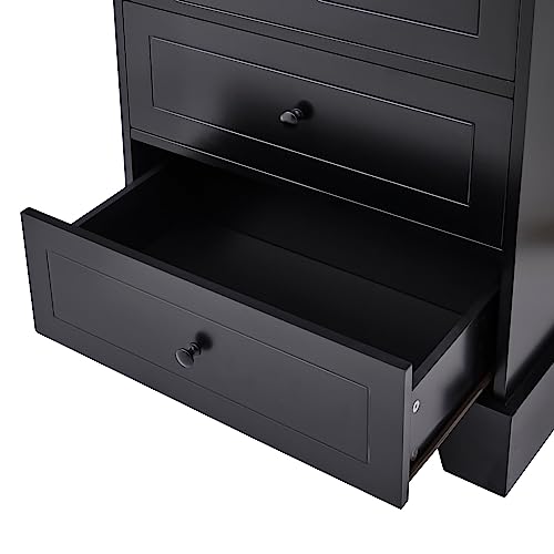 68.1" Tall Storage Cabinet with 2 Doors and 4 Drawers for Bathroom, Office, Pantry Cabinet Cupboard, Adjustable Shelf, MDF Board with Painted Finish, Solid Wood Frame (Black)