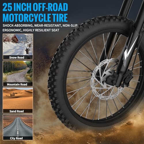 GT73 Electric Dirt Bike for Adults 2500W Electric Bike with 1747Wh(48V 18.2AH*2) Removable Batteries 37MPH/85Mile Range 25" x2" Motorcycle Tires Dual Hydraulic Brakes & Full Suspension