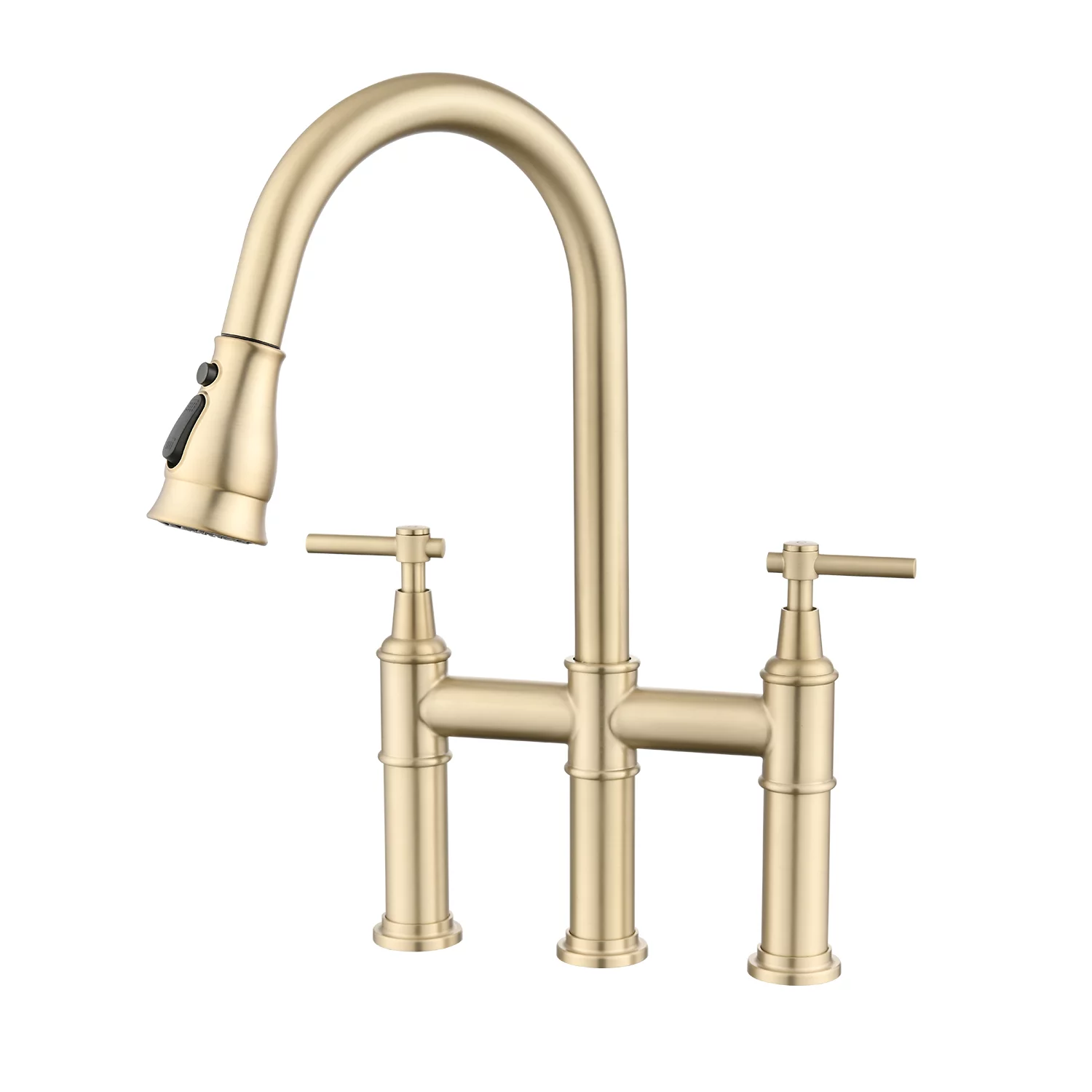 Double Handle Bridge Kitchen Faucet With Pull-Down Spray Head - Curated Treasures Market