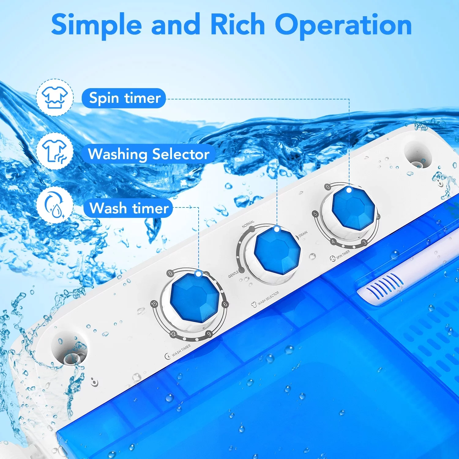 Qhomic Mini Washing Machine, 11lbs Washer & 6.6lbs Spin Dryer Combo Washing Machine, Compact Washer Machine with Drain Pump&Time for dorm, RV's, Home