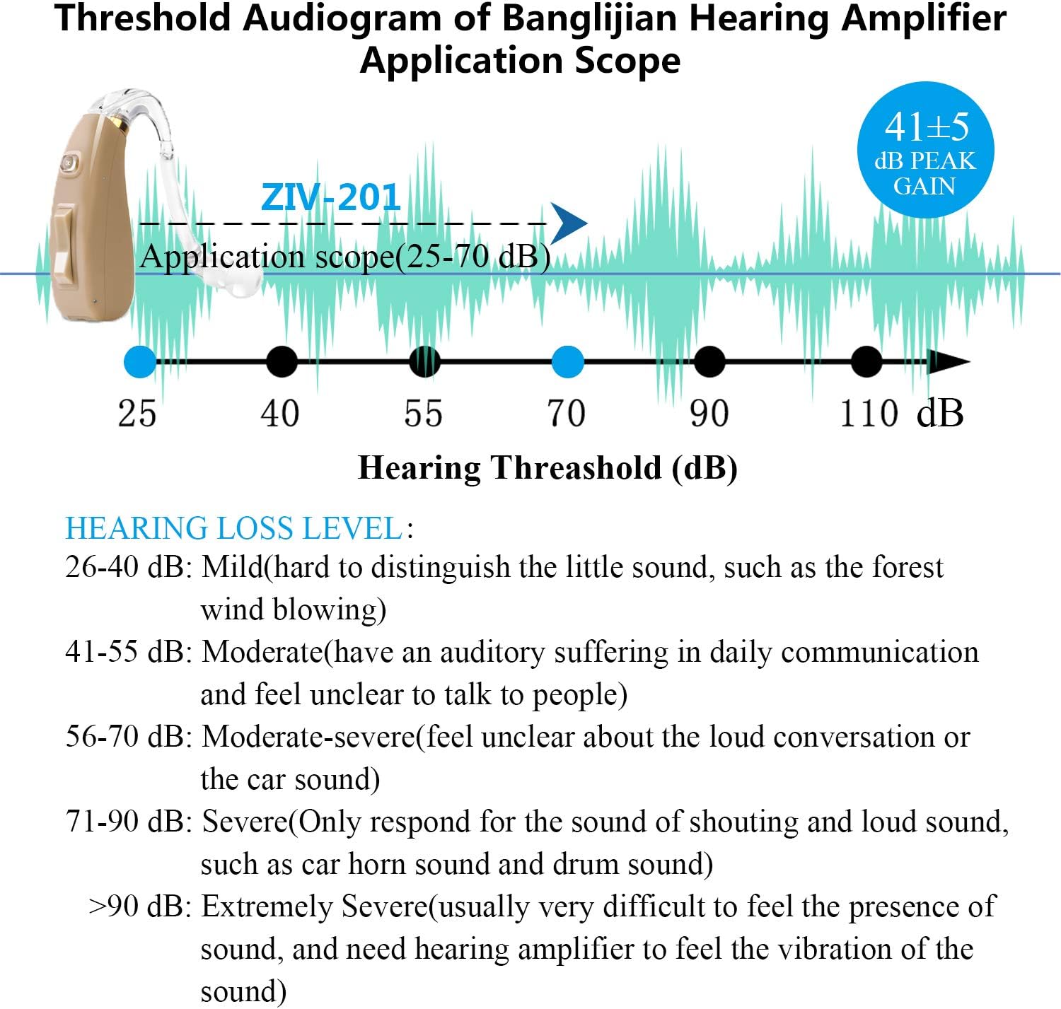 Banglijian Hearing Aid Rechargeable Ziv-201 Digital Noise Reduction and Feedback Cancellation Small Size