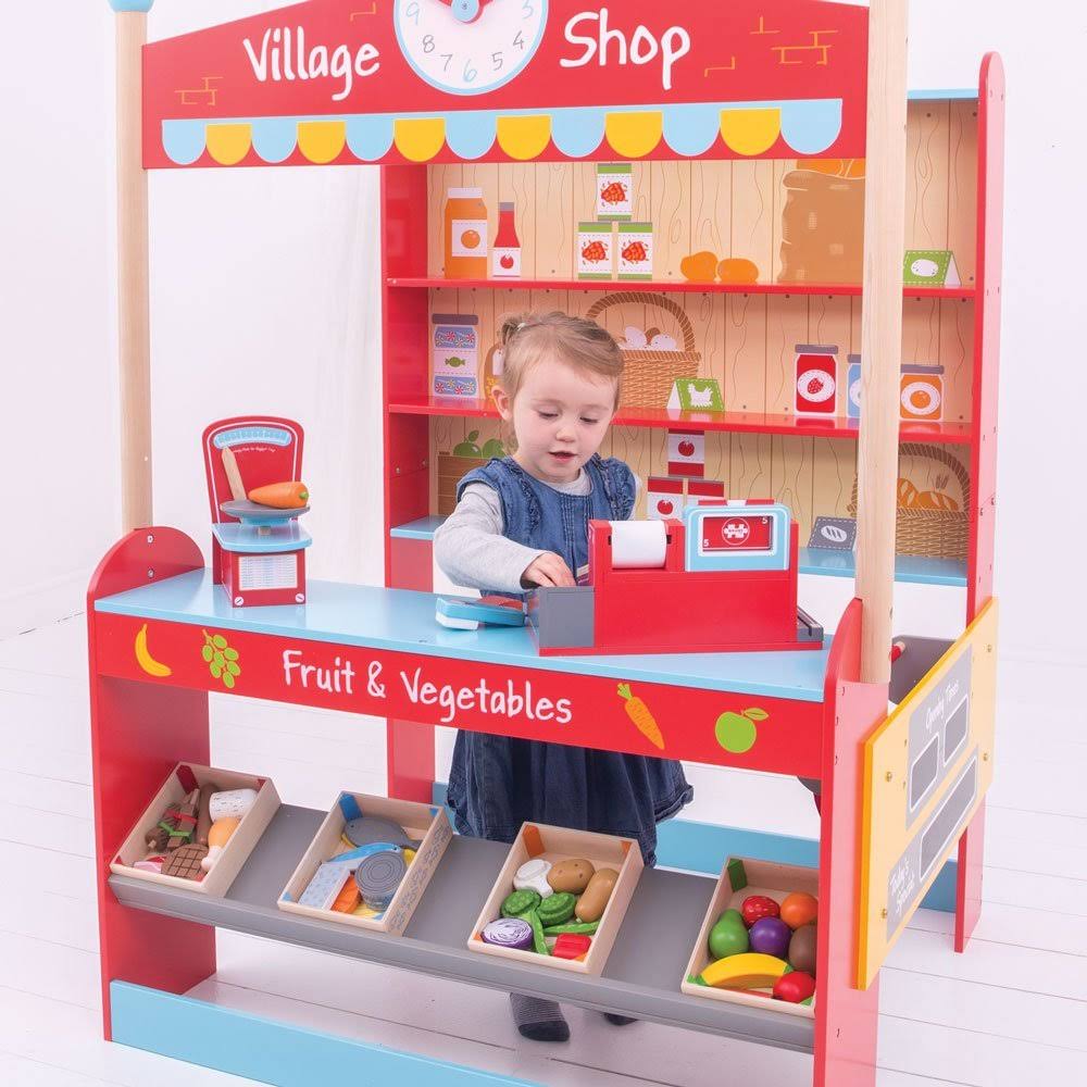 Bigjigs Toys Wooden Village Shop - Pretend Play and Role Play Toys