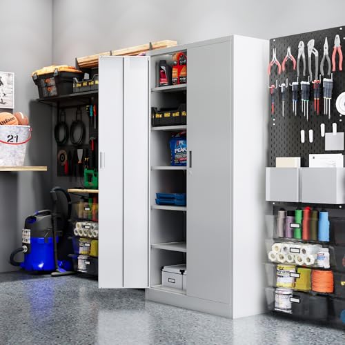 Metal Storage Cabinet, 71" H Locking Cabinet with 5 Adjustable Shelves for Garage, Classroom, School, Home, Office, Pantry-Black