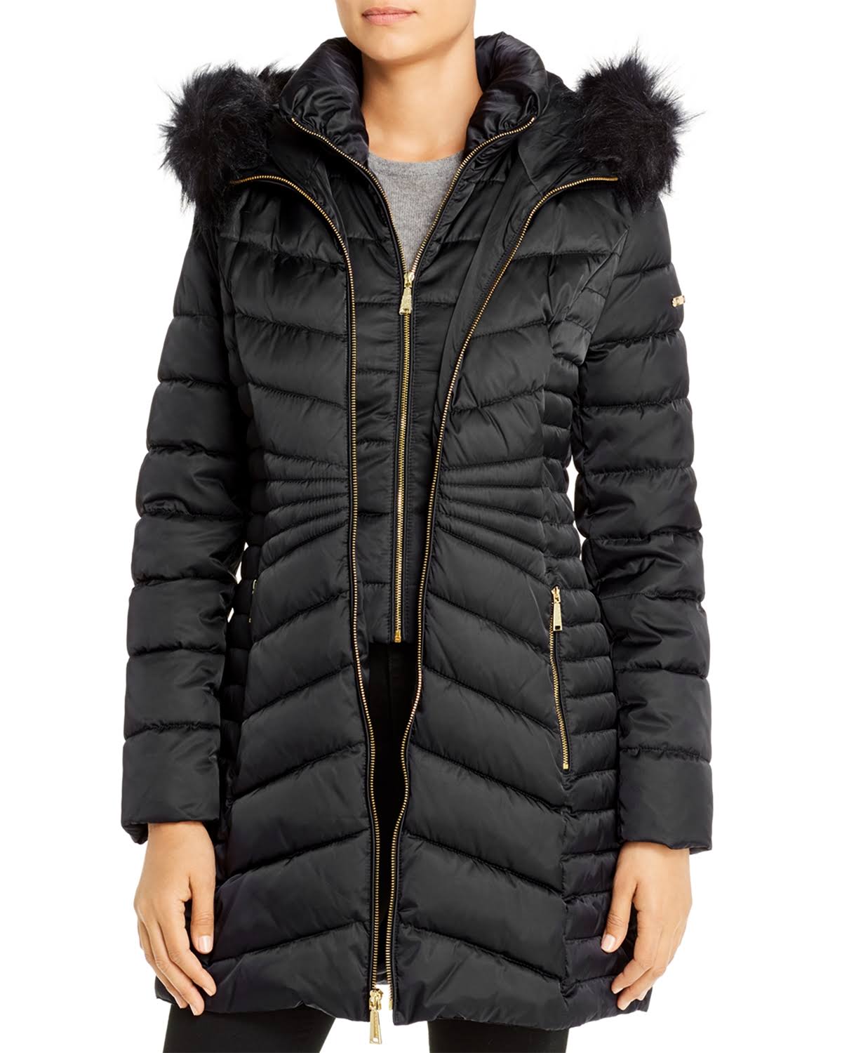 Laundry by Shelli Segal Faux-Fur-Trim Hooded Puffer Coat - Black
