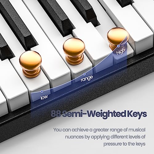 88 Key Digital Piano with Lighted Keys, Folding Piano Keyboard [Full Size/Semi-Weighted] Portable Piano w/Piano Bag, [Bluetooth & MIDI] Electric Piano Keyboard for Beginners, Teens, Adult