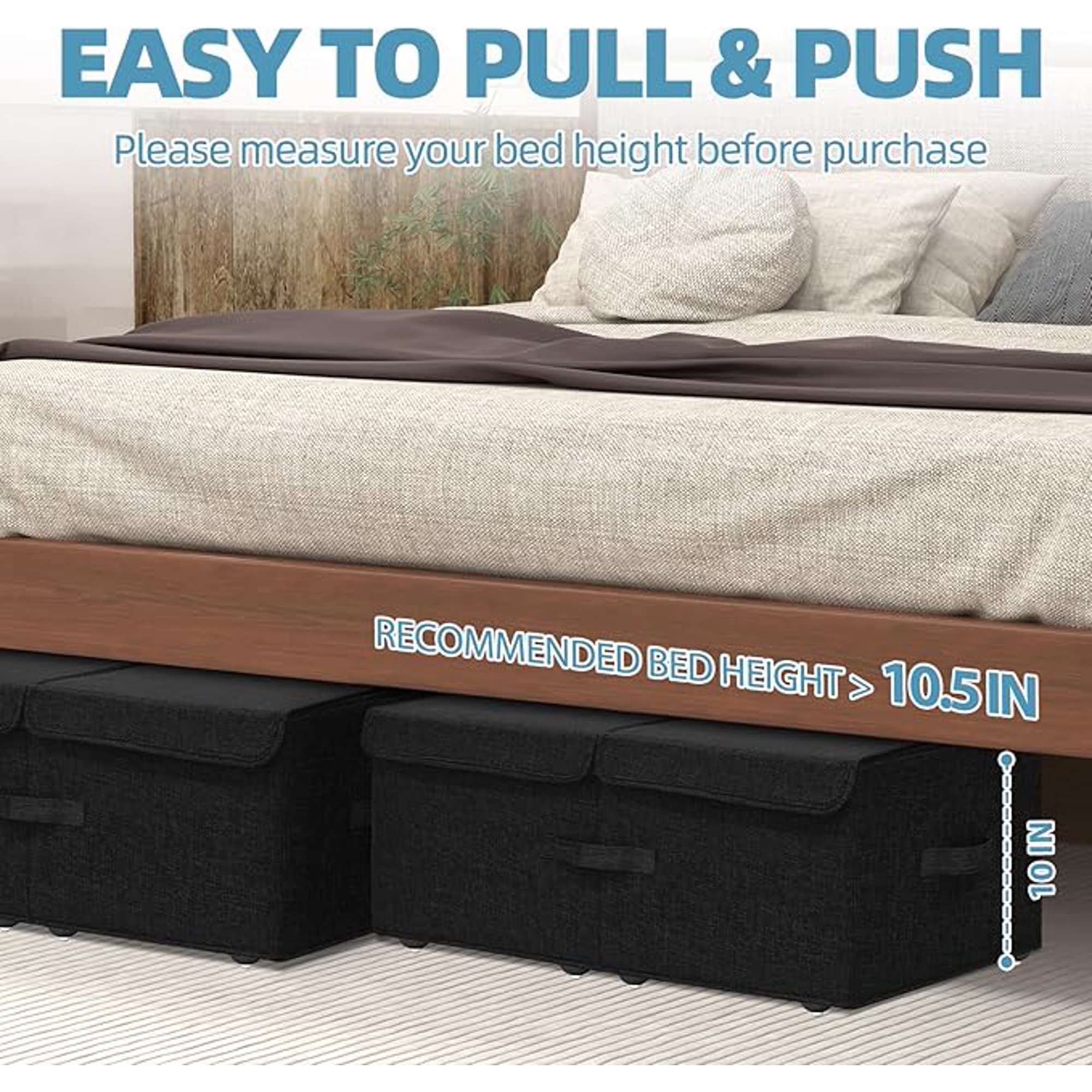 Under Bed Storage Container with Wheels, 2 Pack 10 High Deep Underbed Rolling Box Storage Bins Drawers with Lids for Bedroom, Dorms, Clothes, Shoes, Blankets, No Assemble Required, Black