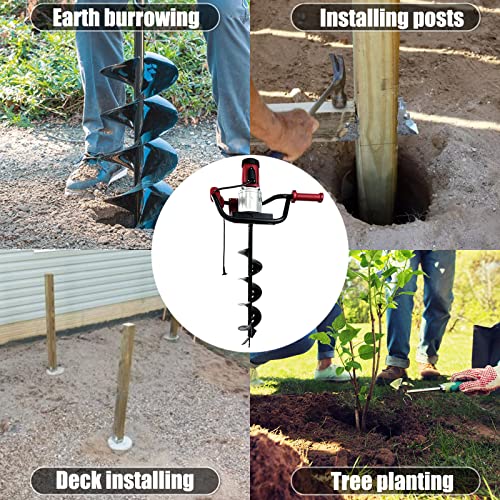 6-Inch & 4-Inch Auger Bit Earth Auger,1500W Electric Post-Hole Digger, Earth Auger Digging Drill, Ideal for Post Hole Digging, Drilling, Tree Planting