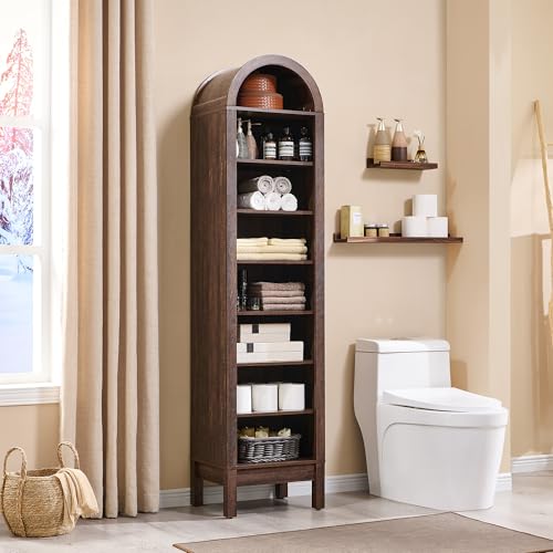 71" Tall Arched Bookshelf, 7 Tiers Arch Bookcase with Storage, Modern Farmhouse Book Shelf with Adjustable Shelves, Wood Bookshelf w/Open Display Shelves for Living Room, Office (Natural)