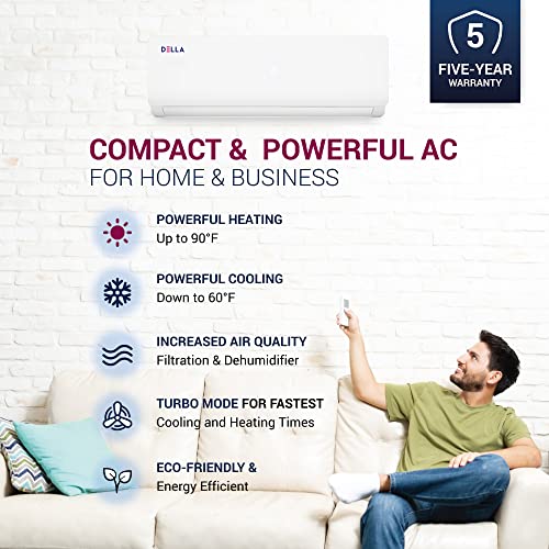 DELLA 18K BTU ODU 2 Zone 19 SEER2 208-230V Wifi Energy Efficient Multi Zone Ductless Mini Split Air Conditioner Heat Pump Full Set with 16ft Installation Kits