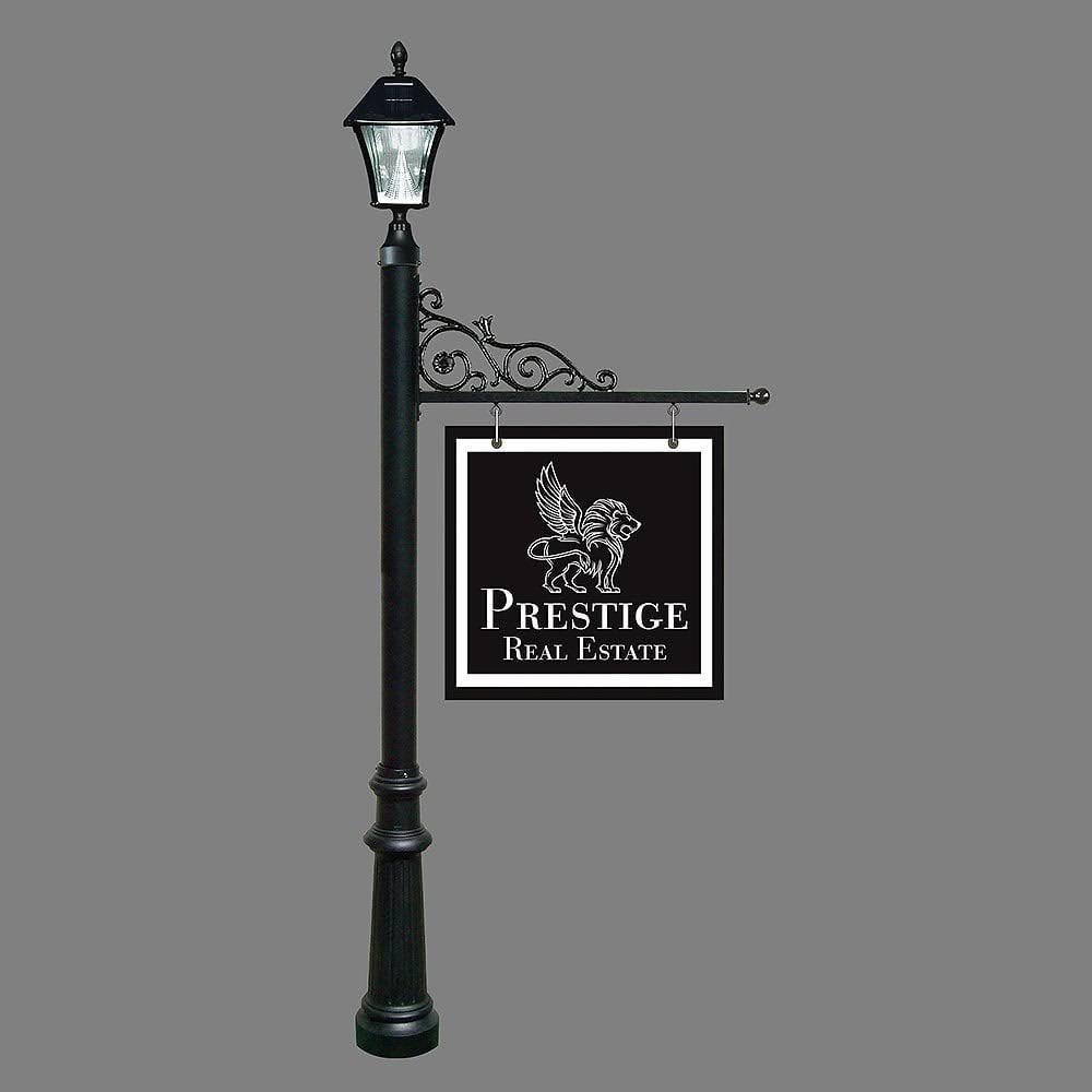 Qualarc REPST-800-BL-SL Prestige Real Estate Sign System with Bayview Solar Lamp u0026 Fluted Base in Black