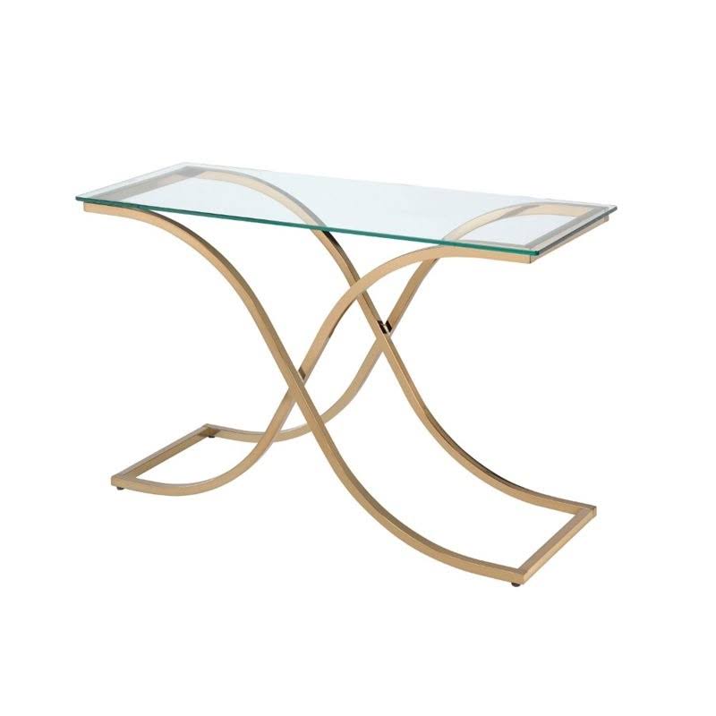 Furniture of America Sarif Glass Top Console Table in Champagne
