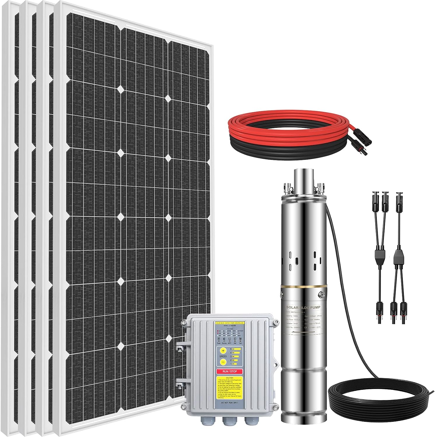ECO-WORTHY 24V 400W Submersible Solar Well Pump Kit, 3'' Solar Water Pump, 16ft Cable for Off-grid Area Irrigation, Water Supply, Circulation, Garden