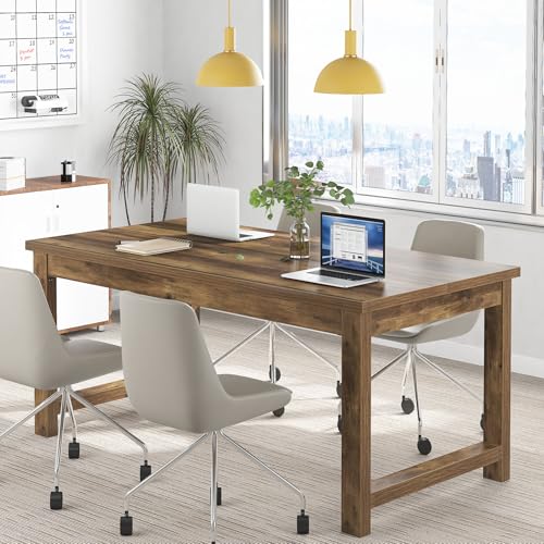 Tribesigns Modern Computer Desk, 63 x 31.5 inch Large Executive Office Desk Computer Table Study Writing Desk Workstation for Home Office, Spliced Desktop, White
