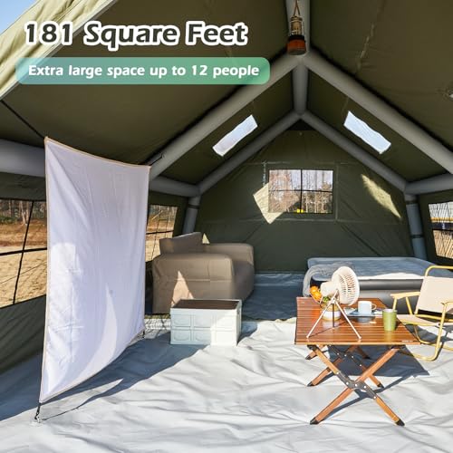 YOLENY Inflatable Tents for Camping, 4/6/8/10/12 Person Tent with TPU Skylight, Mesh Windows, Stove Jack & Pump, Easy Setup 4 Season Glamping Tent, Waterproof & Windproof