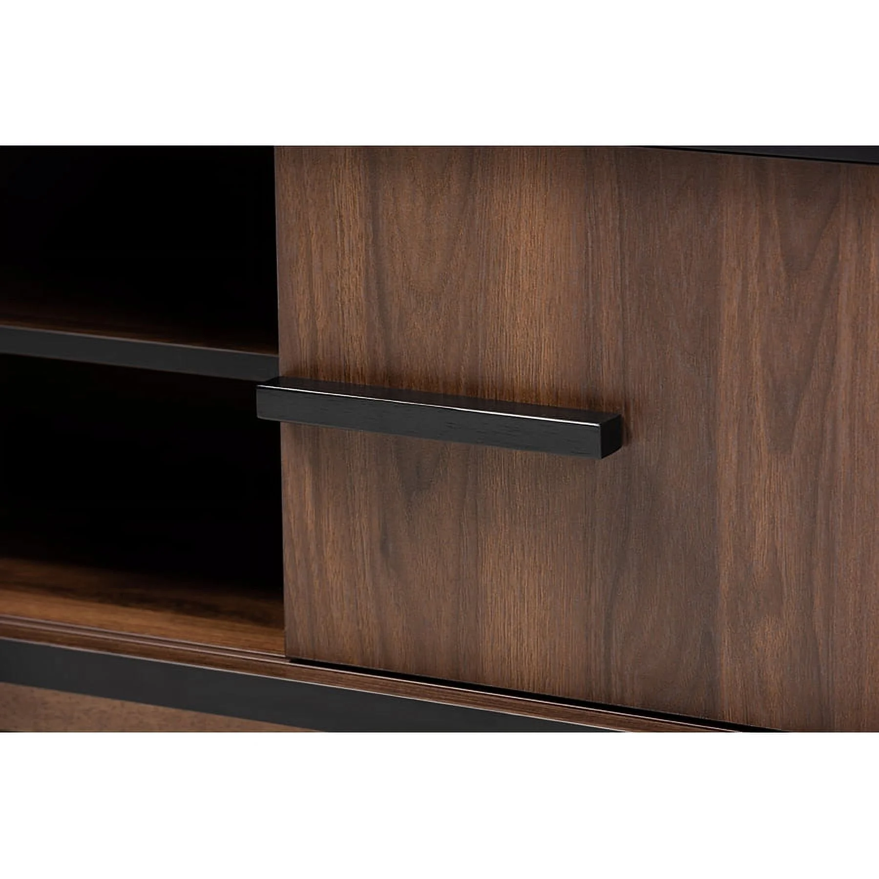 Baxton Studio Margo Mid-Century Modern Two-Tone Walnut Brown and Black Finished Wood Wine Storage Cabinet
