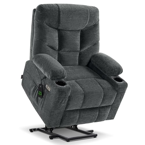 MCombo Power Lift Recliner Chair with Extended Footrest for Elderly People, Fabric 7287 (Navy Blue, Medium)