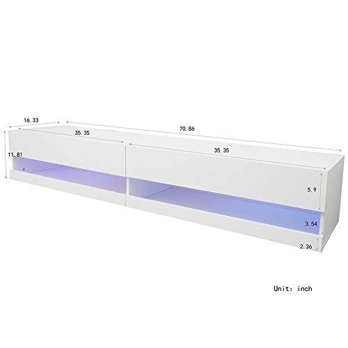 180 Wall Mounted Floating Media Consoles Hanging TV Console for 80 inch TVs Entertainment Center with 20 Color LEDs, W 70.9 inch x D 16.5 inch x H 11.8 inch, Black