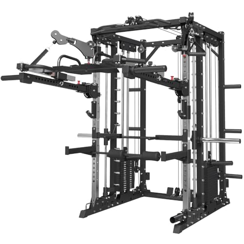 FAGUS Commercial Smithe Machine with 308lb Dual Weight Stacks, 4000LBS Power Cage Squat Rack with Lever Arm & Leg Press, Multi-Function Linear Bearing Cable Crossover Machine for Home Gym