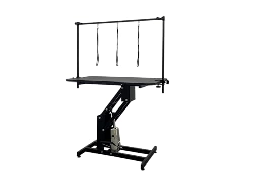 43.3" Hydraulic Dog Grooming Table for Pet, Heavy Duty Structural Hydraulic Max Load 350Lbs Professional Pet Grooming Table with Adjustable Overhead Arm & Noose Height Range 22''-39'' (WHITE)