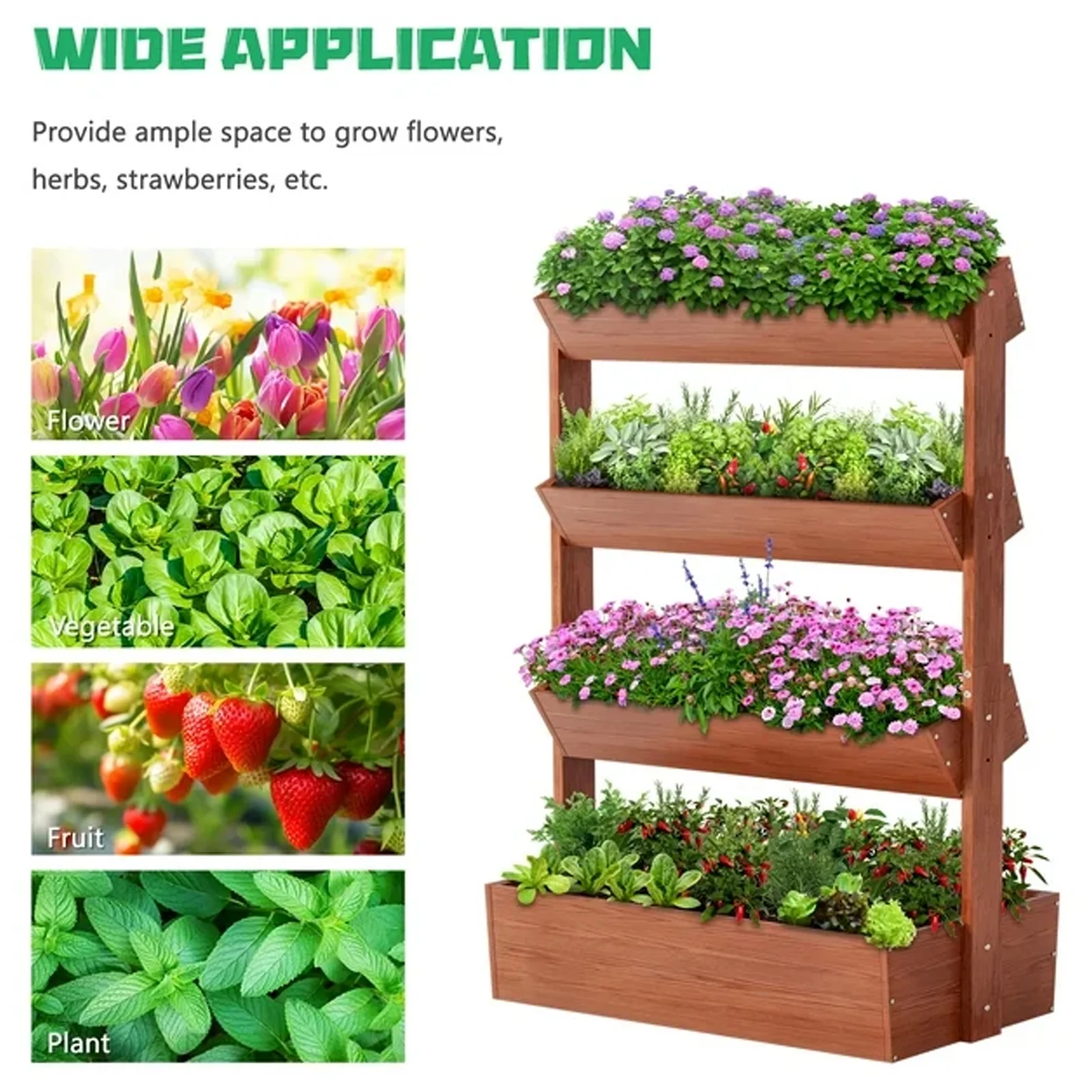 NAIZEA 4 Tier Vertical Wooden Garden Bed, Freestanding Outdoor Planter Box, Plant Planter, Herb Vegetable Flower Planting Box Shelf for Indoor Patio Balcony