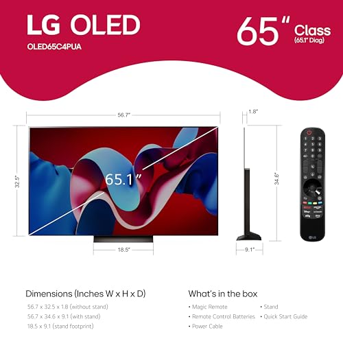 LG 65-Inch Class OLED evo C4 Series Smart TV 4K Processor Flat Screen with Magic Remote AI-Powered with Alexa Built-in (OLED65C4PUA, 2024)