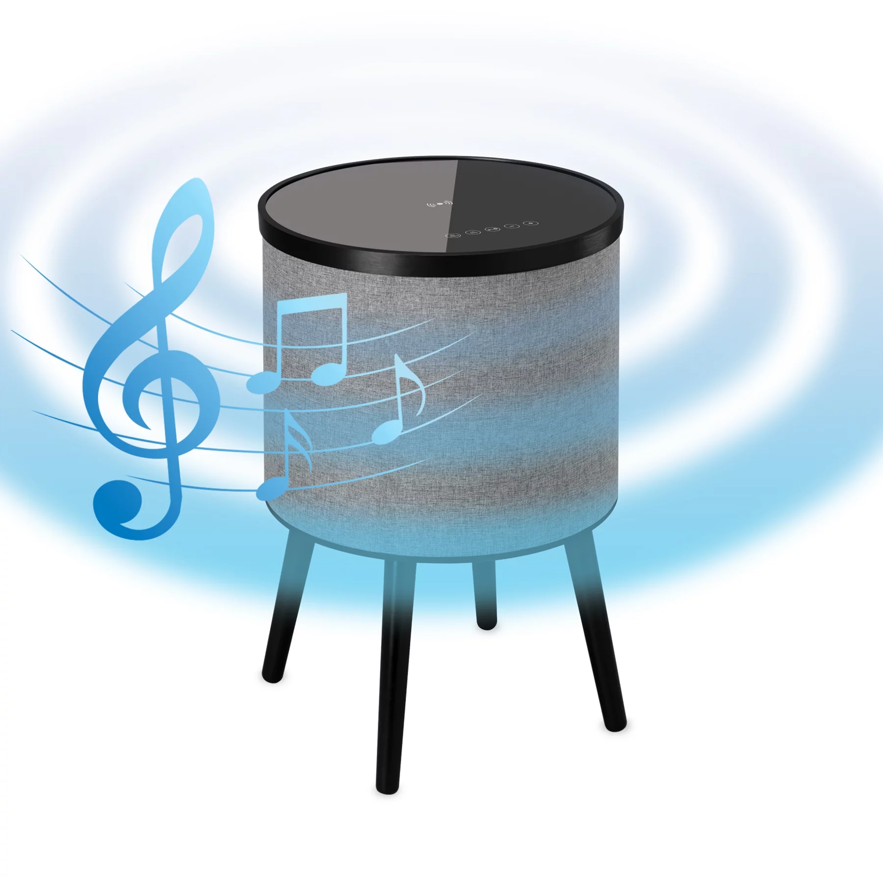 DecorTech Round Bluetooth Speaker End Table with Wireless Charging, Gray