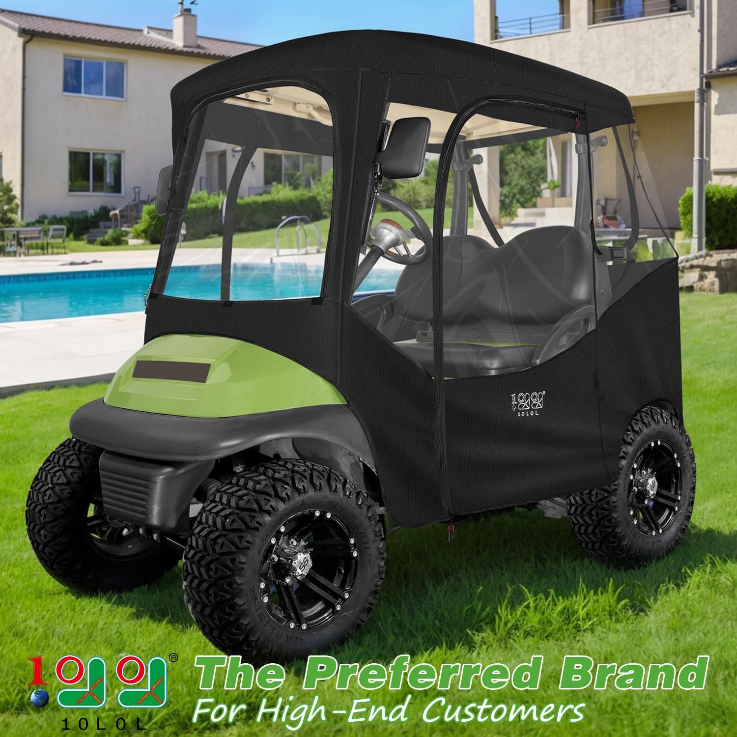 10L0L Golf Cart Enclosures 2 Passenger Club Car with Roll-Up Windshield for Club Car DS & Precedent All Weather Windproof Waterproof Rain Cover, 4-Sided Clear Window & Roll-up Zipper Door