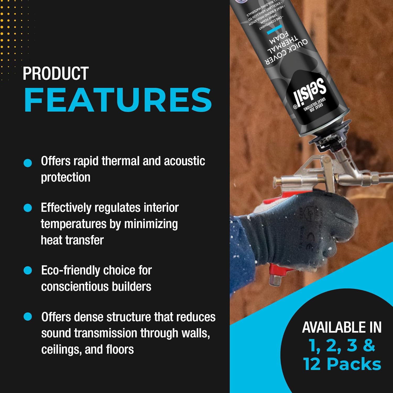 Selsil Spray Foam Insulation (12 Pack) - Thermal & Sound Spray Insulation Foam in a Can for Walls, Roof, Hard-to-Reach Areas - Covers Up to 240 Board Feet, 25 oz x 12, Turquoise