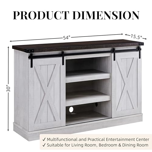 EDYO LIVING Farmhouse TV Stand for 65 Inch TV, Wood TV Stand with Sliding Barn Door, Entertainment Center with Storage Cabinet, Rustic Media Console for Living Room Bedroom, Rustic Oak
