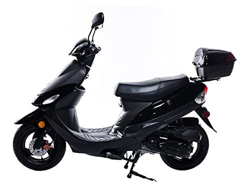 HHH Upgraded 49cc/50cc Gas Street Legal Scooter Moped for Youth and Adults with Matching Trunk - Sporty Black
