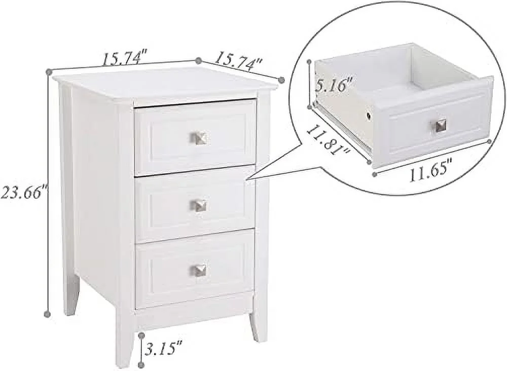 Upgraded White Nightstand with 3 Drawers   Night Stands for Bedrooms Set of 2  Wooden Bed Side Table/Night Stand for Small Spaces  College Dorm  \u2019 Room  Living Room  23.6in H