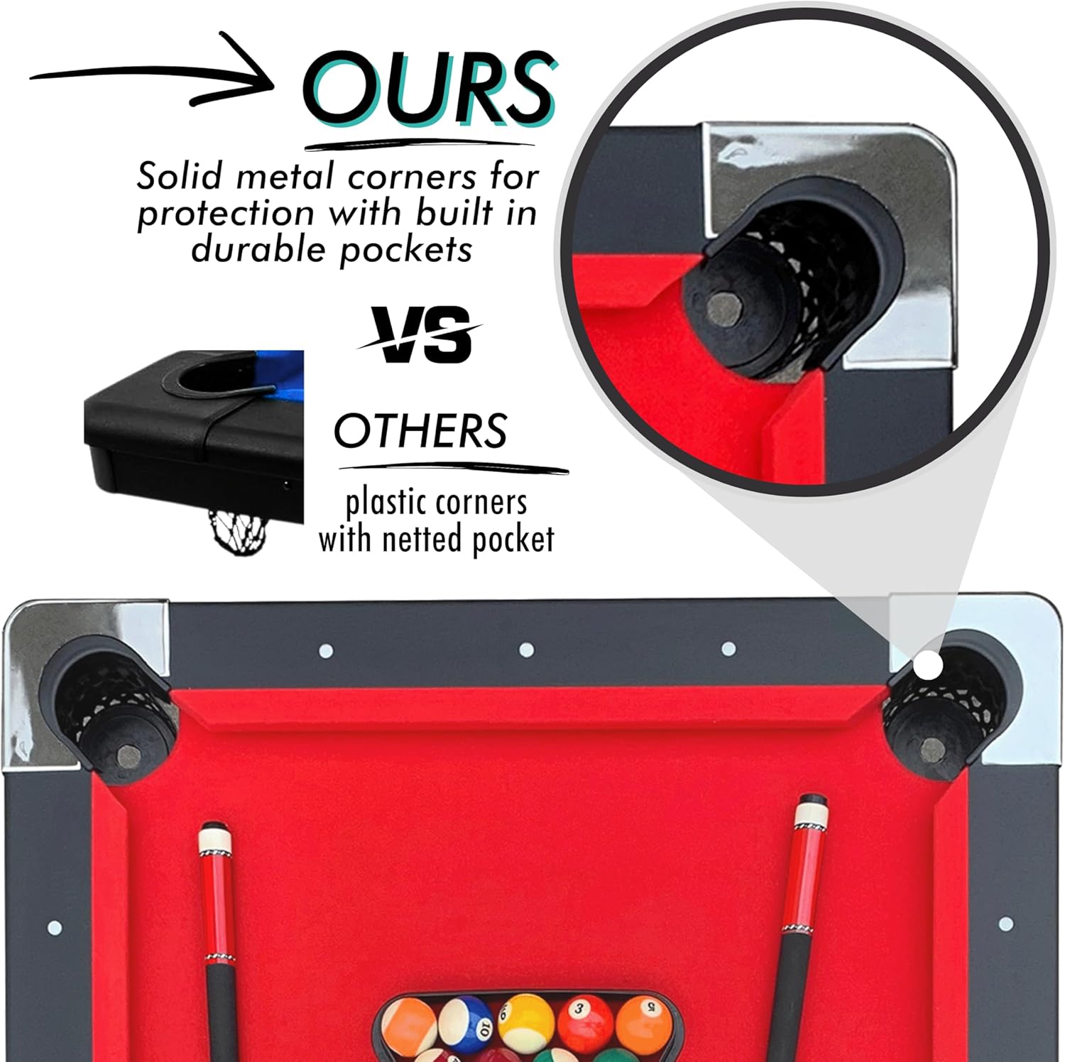 Pool Table, Billiard Tables Accessories Included, 2 Pool Cue Sticks, Pool Table Balls, and More - 6 FT Portable Pool Table Set