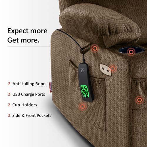MCombo Large Dual Motor Power Lift Recliner Chair for Elderly, Massage and Heat, Lay Flat, Zero Gravity, Home Button, USB Port, Fabric 7680 (Large, Beige)