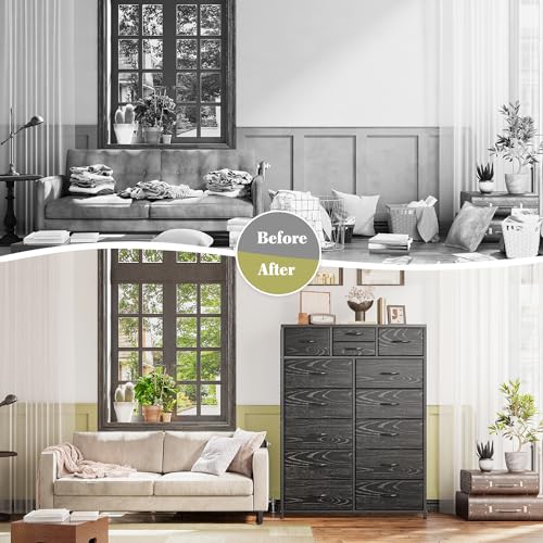 EnHomee Pink Dresser, Tall Dresser with 14 Drawers, Large Bedroom Dressers & Chests of Drawers with Sturdy Metal Frame and Wooden Top, Fabric Dresser for Bedroom, Closet, Living Room, Hallway, Pink