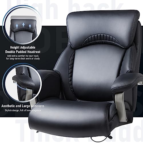 COLAMY Big and Tall Office Chair 500lbs-Heavy Duty Leather Computer Executive Desk Chair with Wide Seat, Adjustable headrest, Lumbar Support-Black
