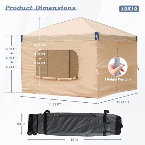 Aoodor 12x12 FT Pop-Up Canopy Tent with Roller Bag and Curtain - Portable Instant Shade, Sturdy Iron Frame, Waterproof 210D Oxford Fabric, UV Protection, Ideal for Camping, Parties, and Outdoor Events