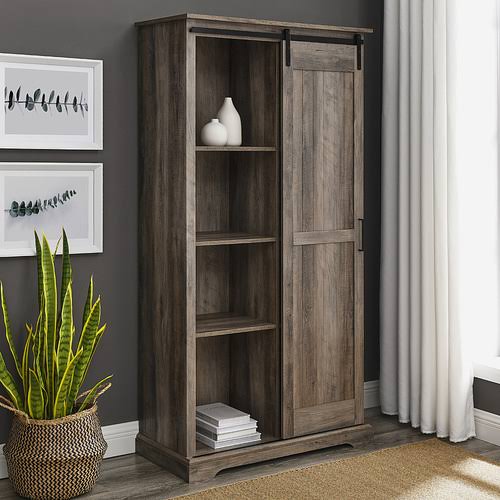 Walker Edison - 68” Modern Farmhouse Sliding Door Storage Cabinet - Grey Wash