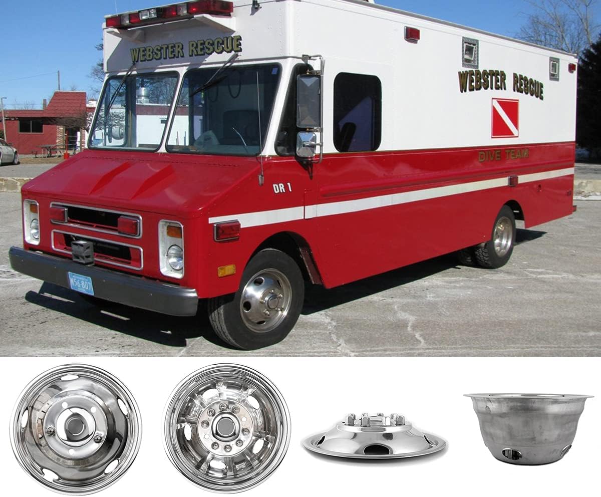 Deebior 4pcs 17inch Polished Stainless Steel Dually Wheel Simulators, Nice looking and Durable Bolt On Wheel Cover, 8 Lug 4 Hand Hole Hubcaps Fit for 2005-2021 Ford F350 with Installation Tool Kit A8P
