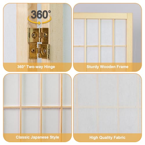 8 Panel Room Divider, Japanese Room Divider, Shoji Screen Room Divider, Folding Screen, Japanese Style, 5.6 Ft, Black
