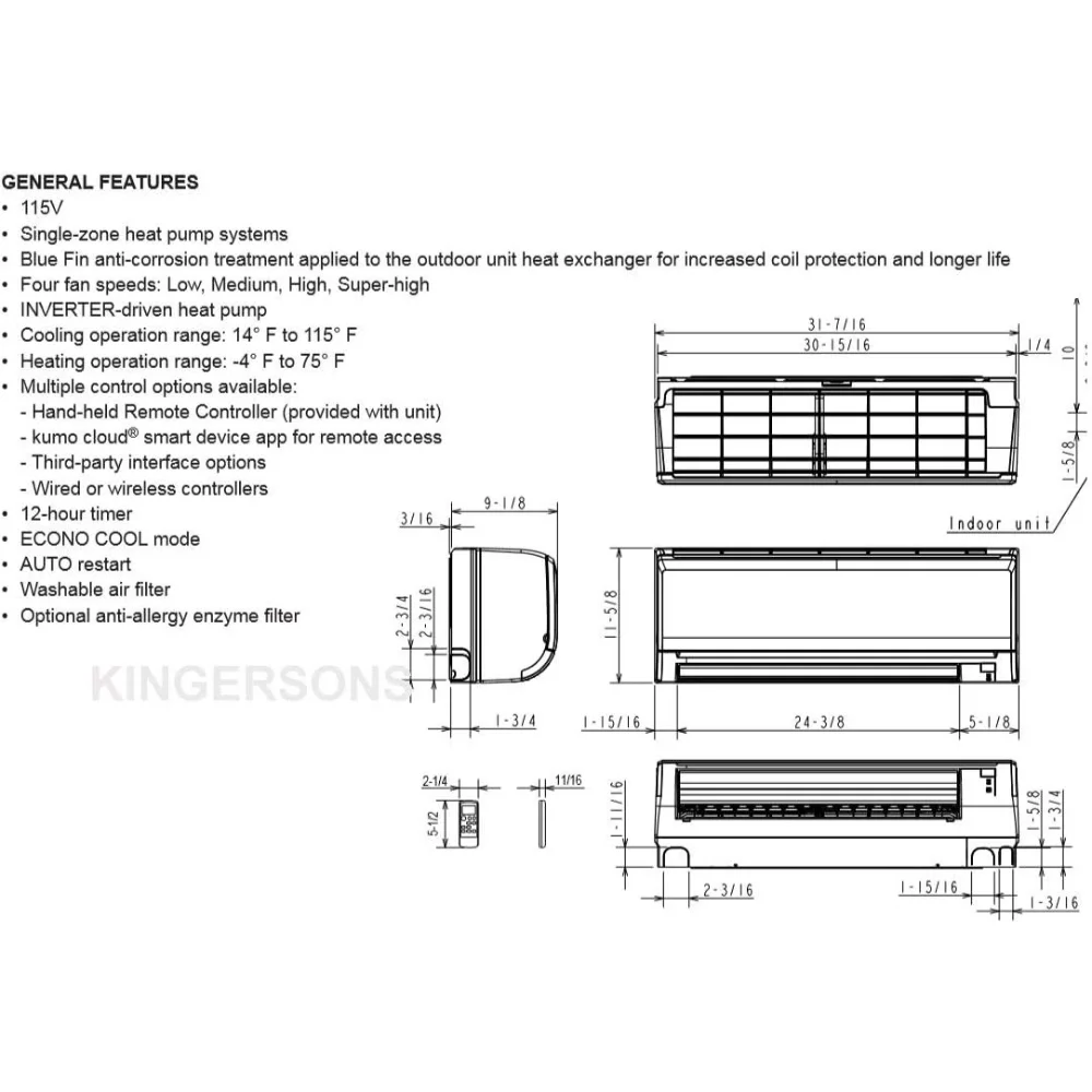 Mitsubishi P-Series 30000 BTU Wall Mounted Heat Pump Air Conditioning System - 19.8 SEER