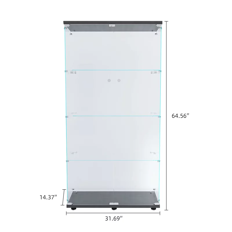 Glass Cabinet with 2 Clear Door, Curio Display Cabinet with 4 Shelves Glass Tower, 64'' High Figure Storage Display Corner Cabinet, Contemporary 4-Tier Retail Display Cases, Black, SS2834