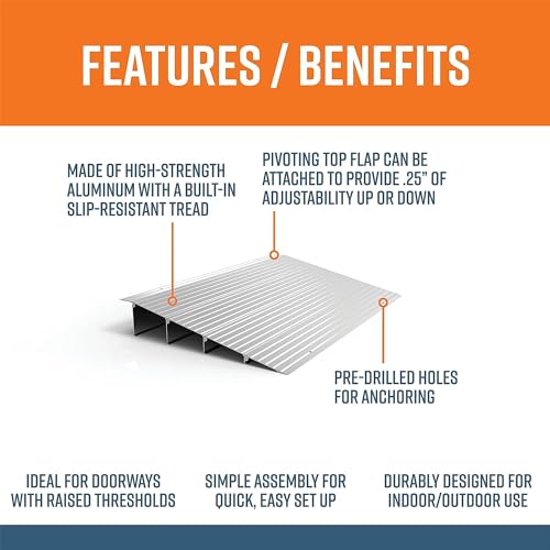 EZ-ACCESS Transitions Portable Self Supporting Aluminum Modular Entry Threshold Ramp Ideal for Doorways and Raised Landings, 6 Inch