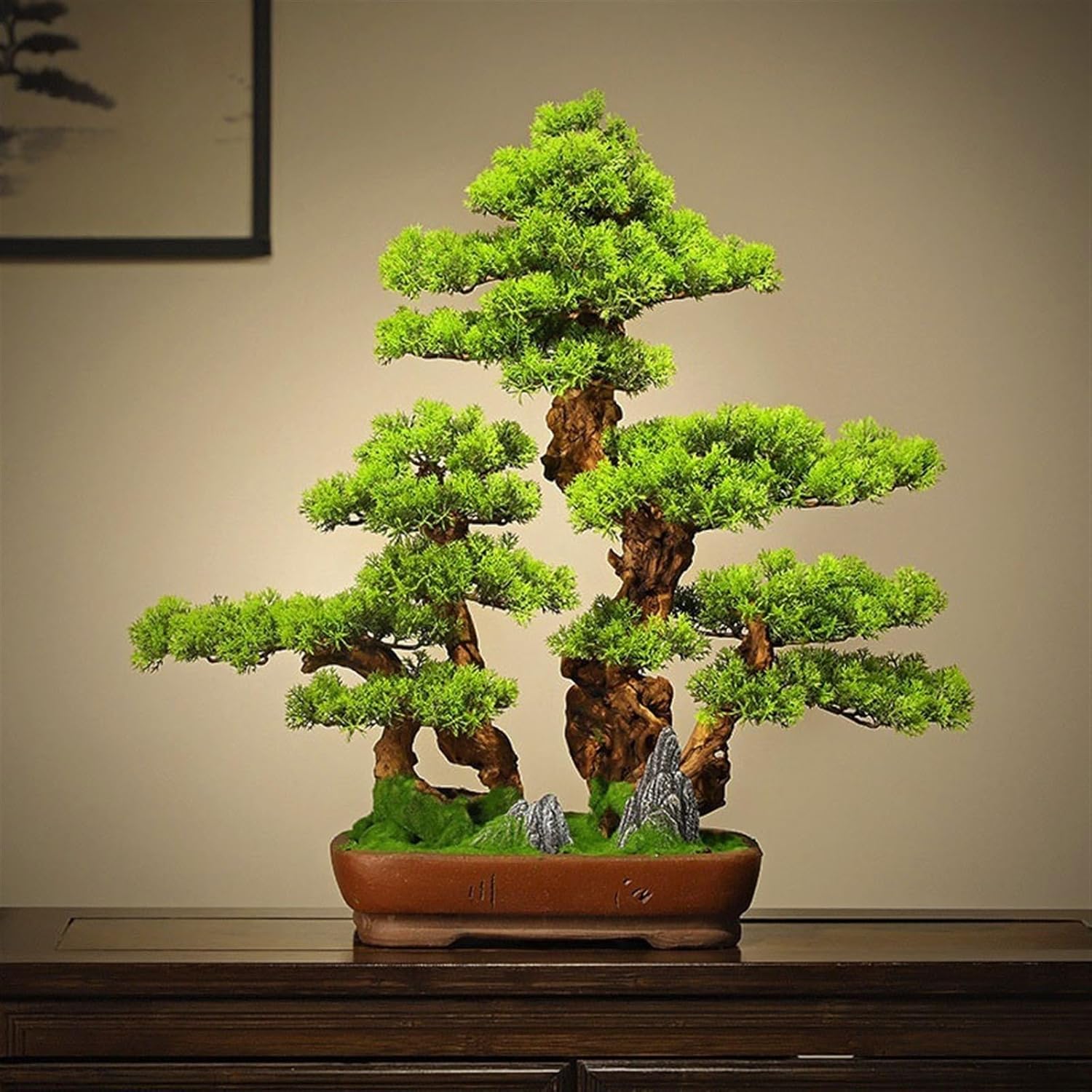 Artificial Bonsai Tree Office Study Chinese Decorative Ornaments Simulation Bonsai Fake Green Plants Potted Hotel High-grade Furnishings Artificial Bonsai