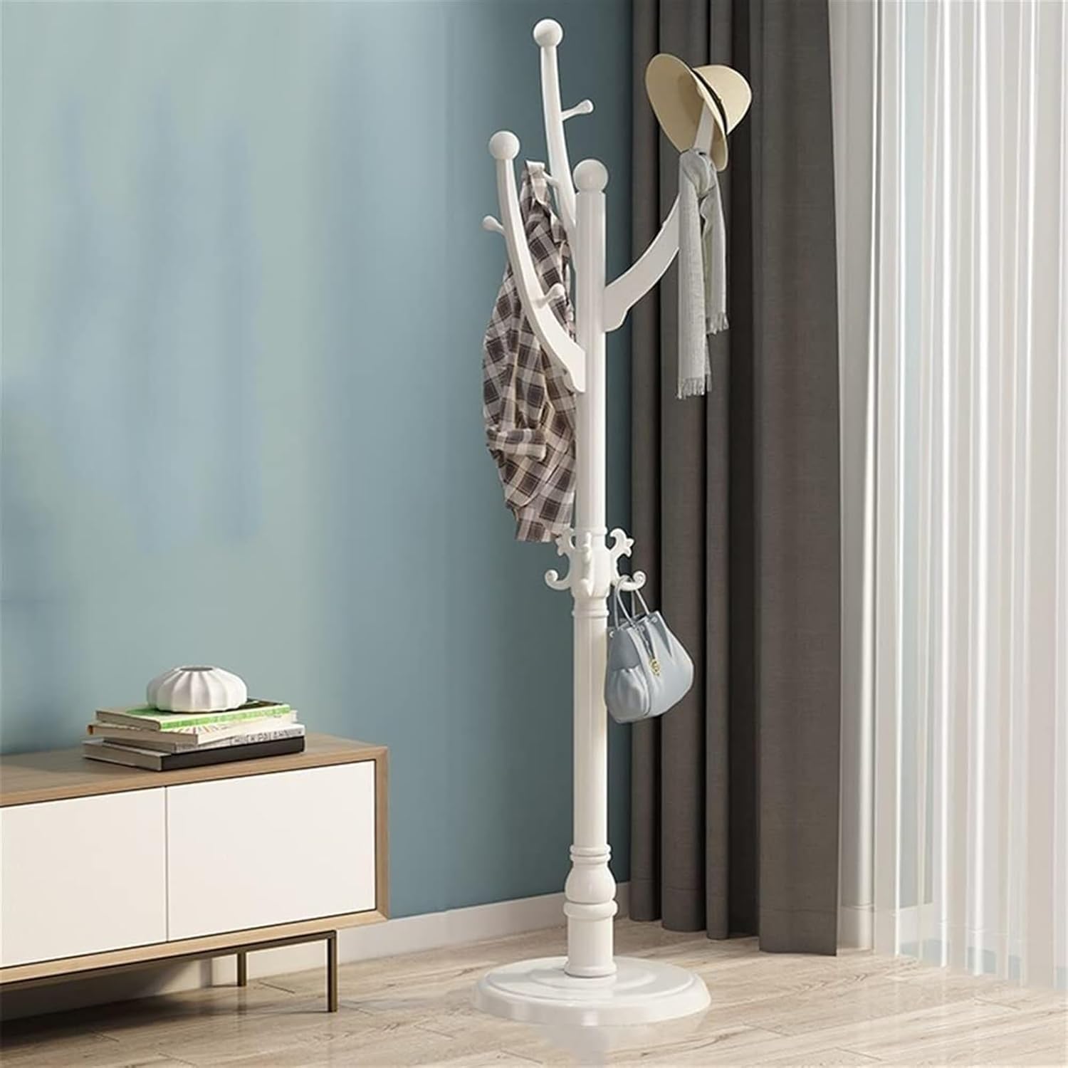 Free Standing Coat Rack Household Floor Coat Rack Coat Tree with 9 Hooks Fashionable Modern Coats and Hats Standing Coat Rack Handbag Clothes Accessories Standing Coat Rack(Color:A) (B)