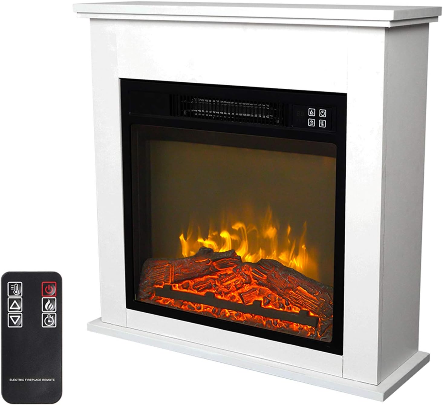 Electric Fireplace - 24.8 Inch White Wood Fireplace Cabinet with Mantel Package Freestanding Fireplace Heater , Fireplaces Stove Heater with Auto-Shutoff,Overheat Protection and Remote Control