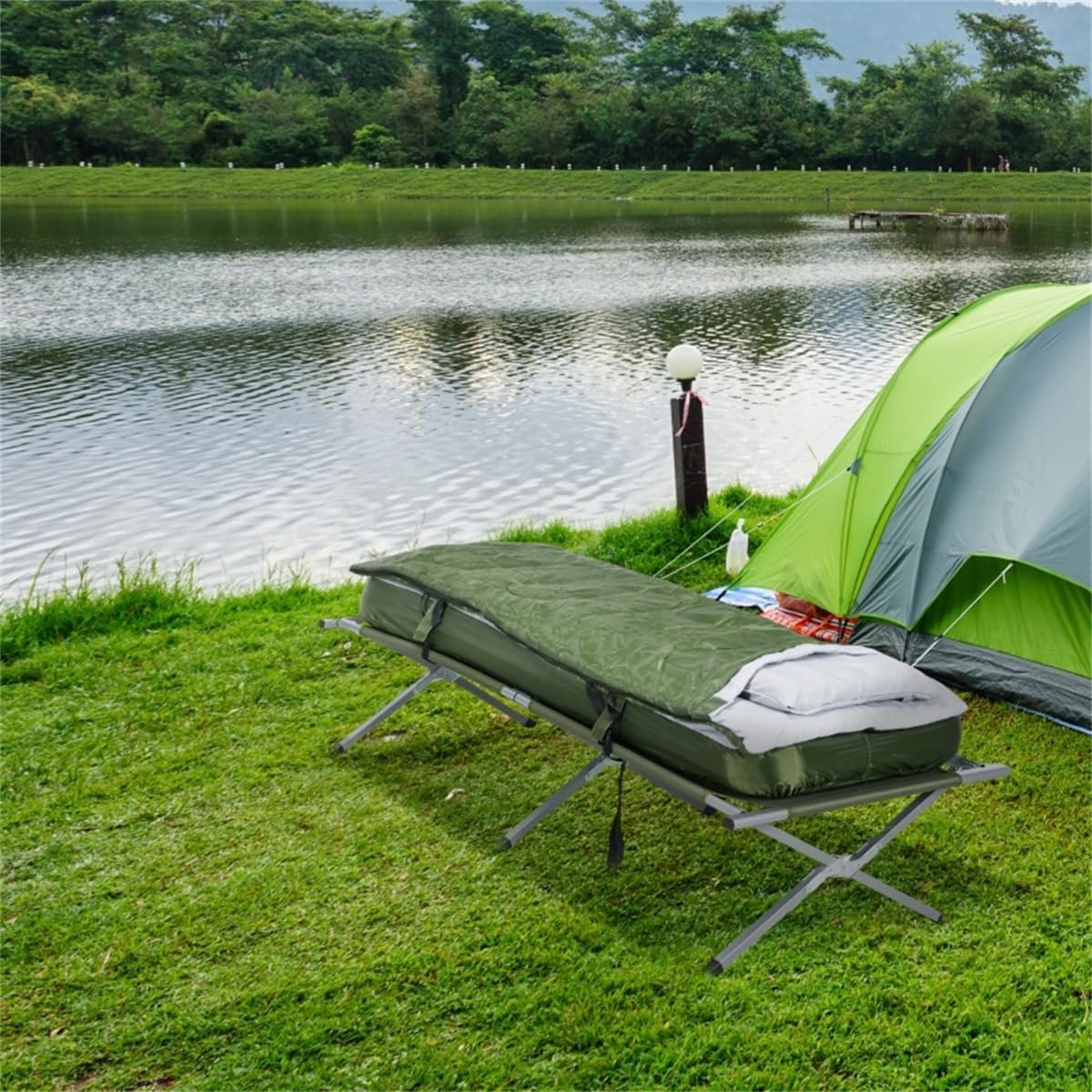 Anywhere Bed, Fold Up Camping Bed & Outdoor Guest Bed Set - Air Cot, Sleeping Bag, Pump Included - Hideaway Bed for Camping and Travelling