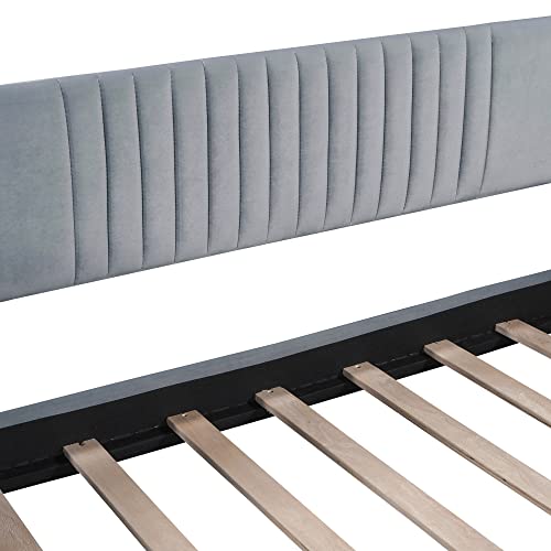 Upholstered Twin Size Daybed with 2 Storage Drawers,Upholstered Day Bed Frame Velvet Sofa Beds with Vertical Channel Tufted Headboard w/Wood Slat Support,No Box Spring Needed