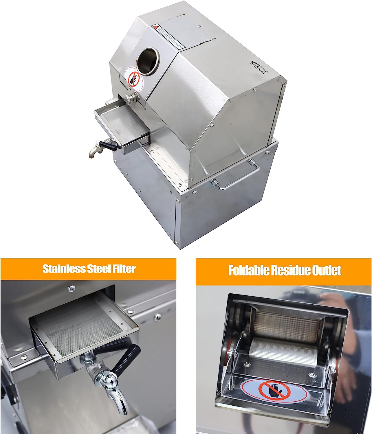 EQCOTWEA Sugarcane Press Electric Sugar Cane Juice Machine for Commercial Stainless Steel