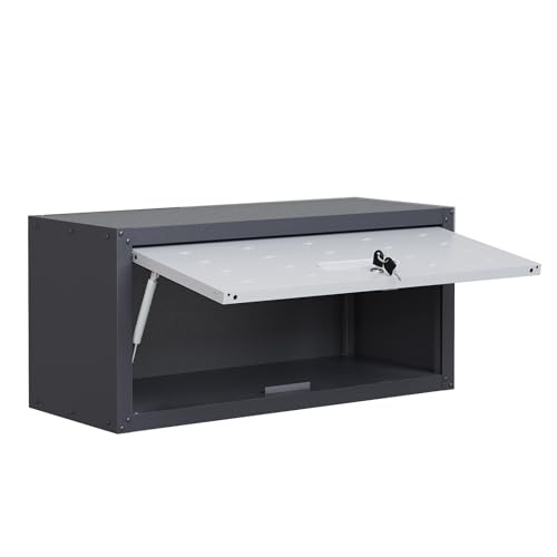 Garage Storage Cabinet Wall Cabinet with 2 Doors,Lockable Tool Cabinets Wall Mounted with Adjustale Shelves,Heavy Duty Steel Hanging Cabinets for Warehouse Kitchen Laundry,Assembly Required